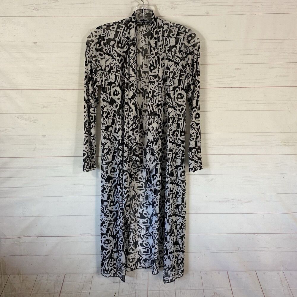 Wearever Womens Sheer Mesh Mid Length Lightweight Cardigan Sz Small Black/White